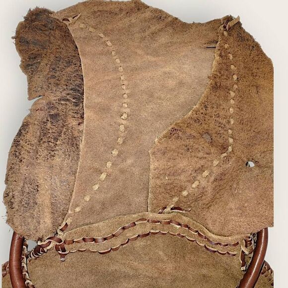 Vtg Hand Crafted Leather Bag Woven Tooled Brown Bullet Holes Western Cowboy RARE - Picture 8 of 13